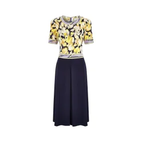 1970s Leonard Floral and Navy Silk Jersey Dress