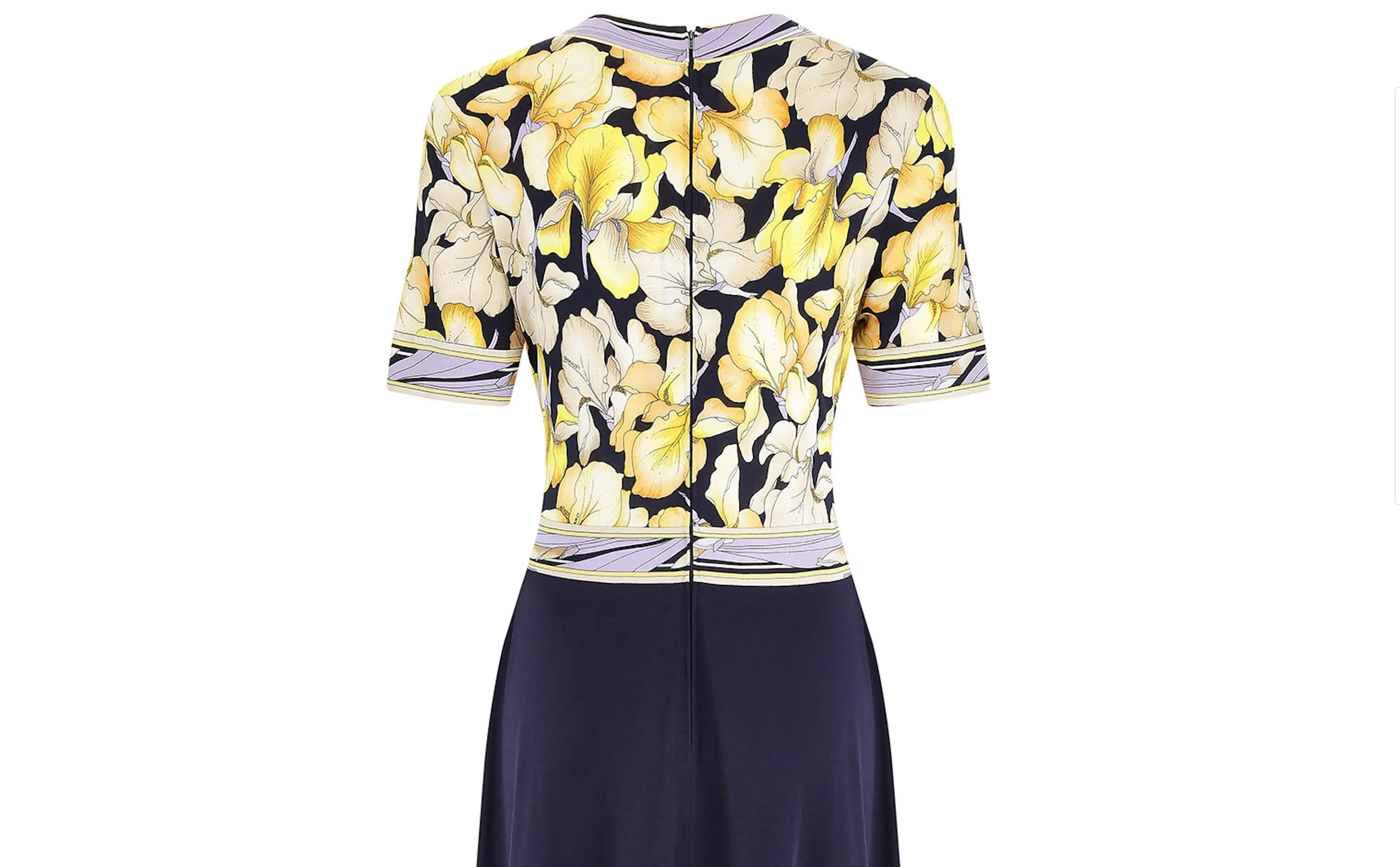 1970s Leonard Floral and Navy Silk Jersey Dress