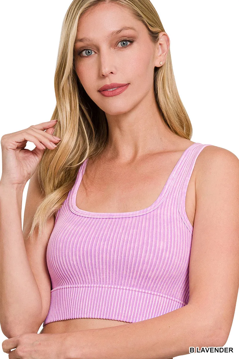 2 way neckline washed ribbed seamless tank top