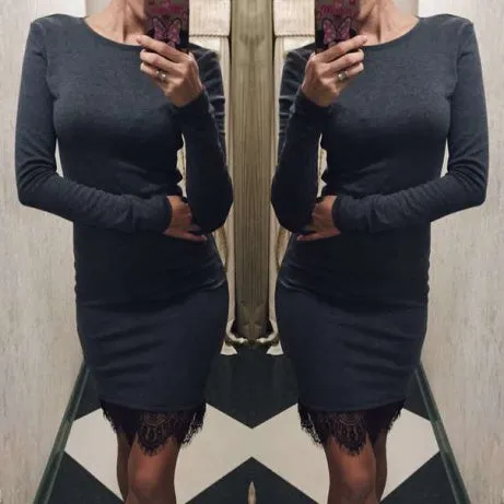 2017 Women Casual Vestidos Fit Ladies Elegant lace solid bodycon dress Christmas evening party long sleeve winter dress LX067