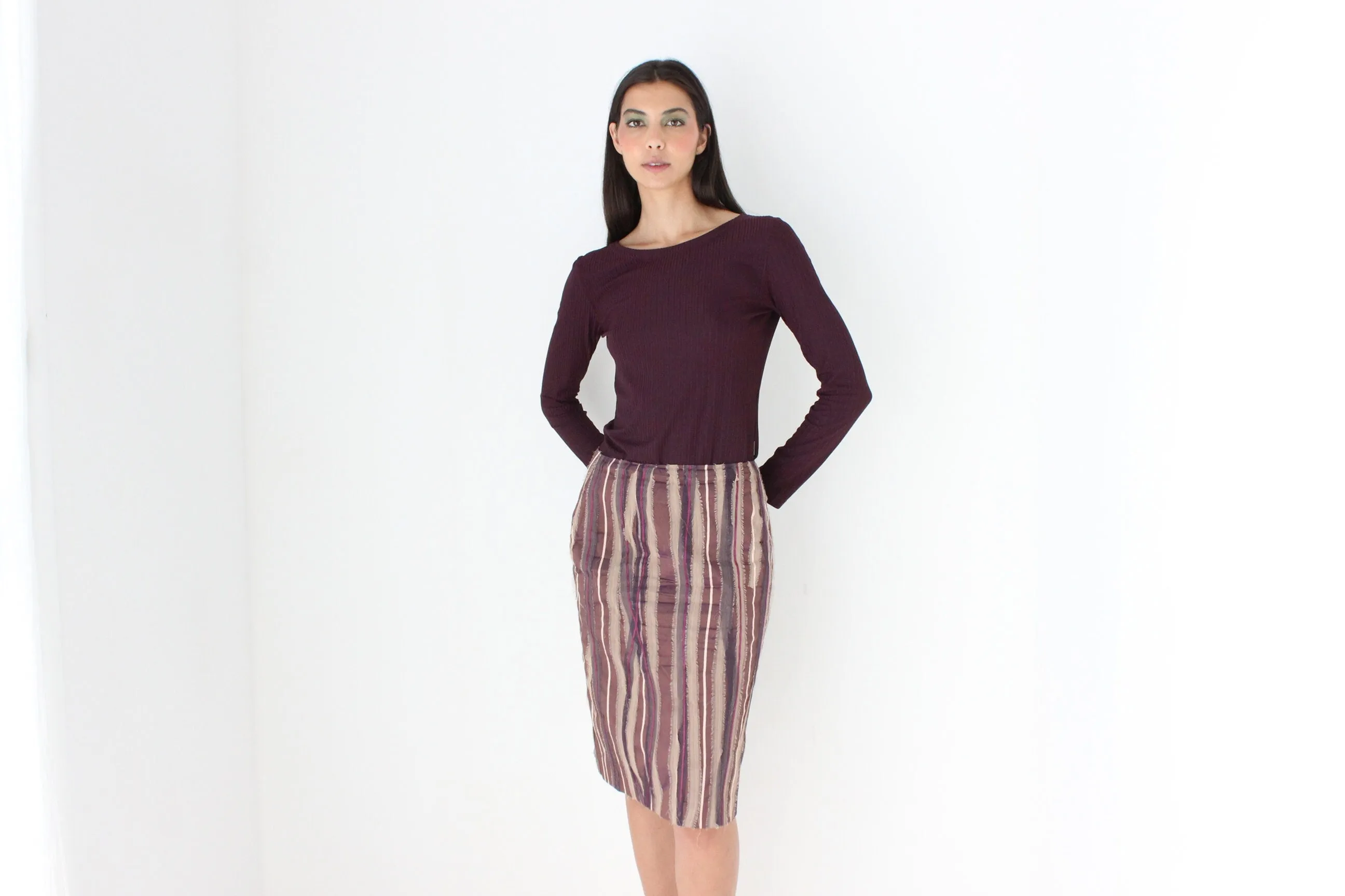 90s Minimal Aubergine Lycra Blend Long Sleeve Top