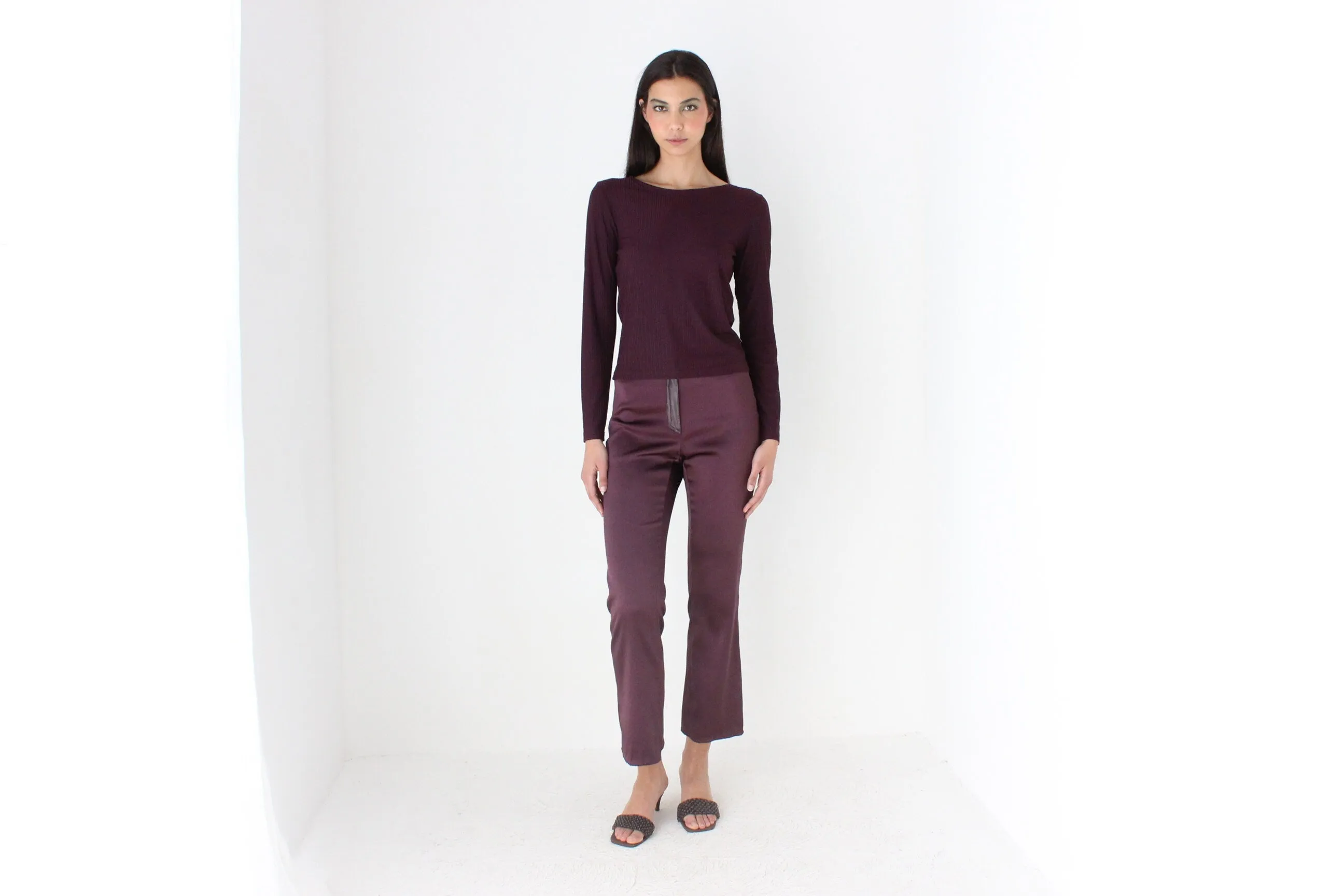 90s Minimal Aubergine Lycra Blend Long Sleeve Top