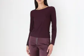 90s Minimal Aubergine Lycra Blend Long Sleeve Top
