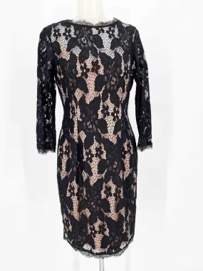 Adrianna Papell Women's Black/Beige 3/4 Sleeve Lace Bodycon Date Night Dress