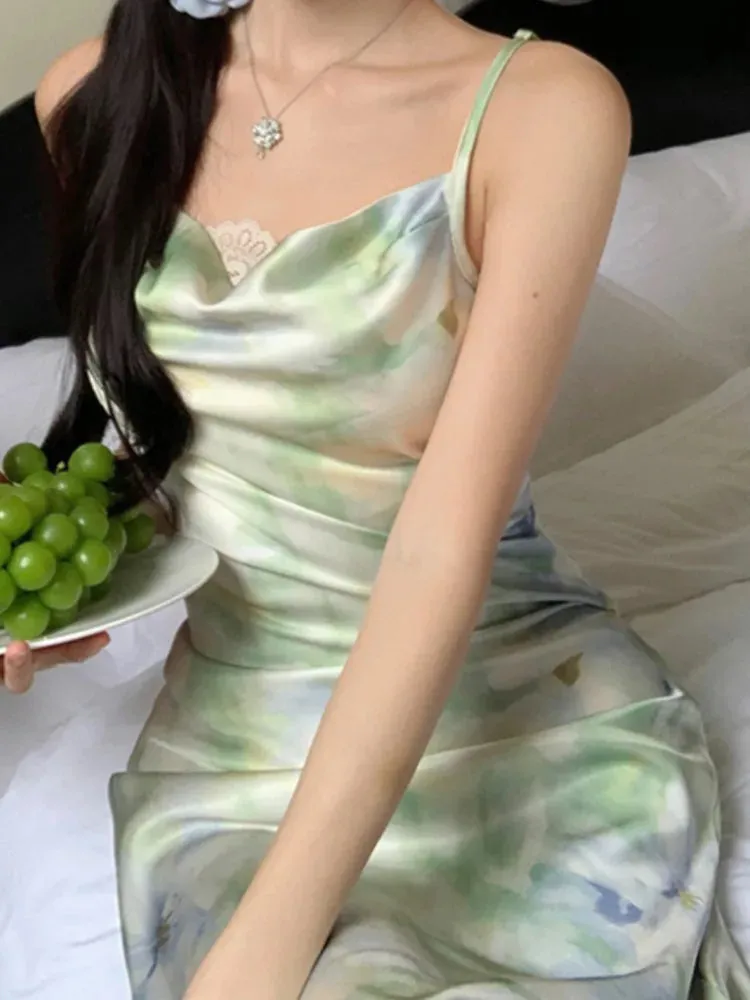 Aiertu New Spaghetti Strap Bodycon Women Summer Dress Sleeveless Floral Print Casual Slim Midi Dresses Female Beach Holiday Vestidos