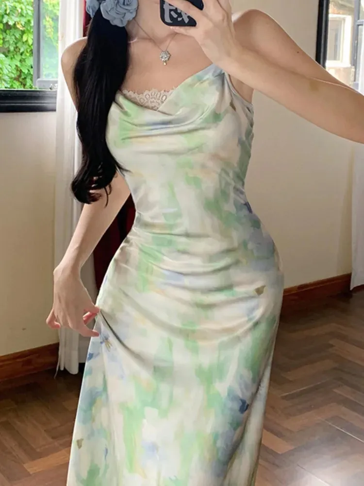 Aiertu New Spaghetti Strap Bodycon Women Summer Dress Sleeveless Floral Print Casual Slim Midi Dresses Female Beach Holiday Vestidos