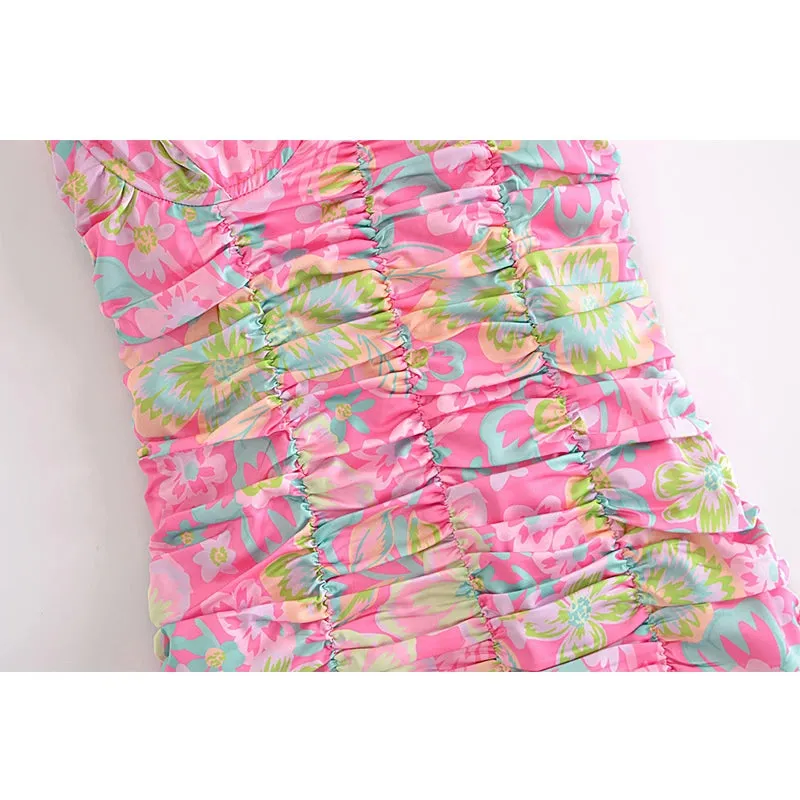 Aiertu Romantic Women Fashion Backless Flower Print Sling Sexy Dress Ladies Draped Bodycon Mini Club Party Dress Summer Robe