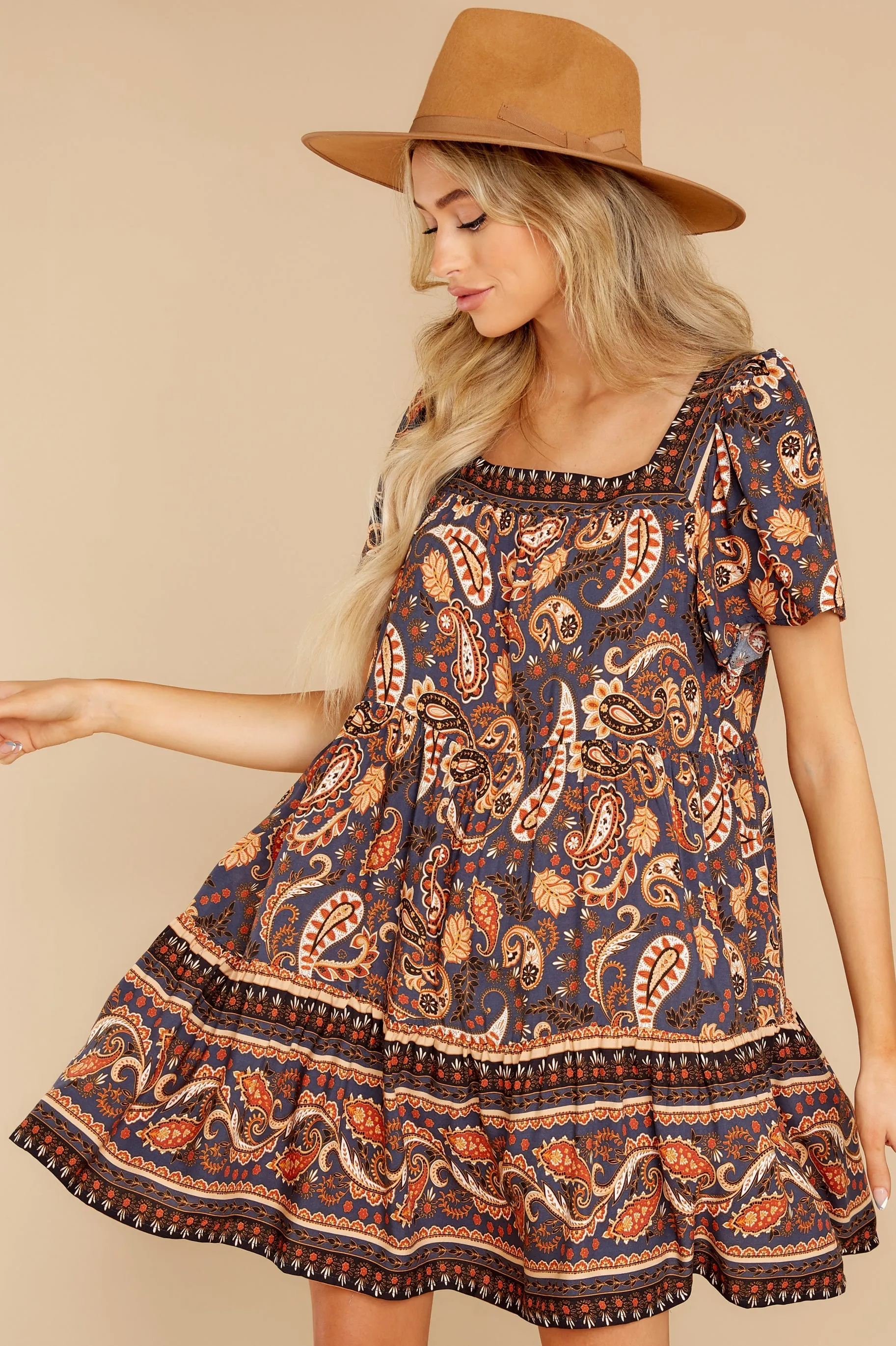 Annual Festivities Indigo And Rust Print Dress