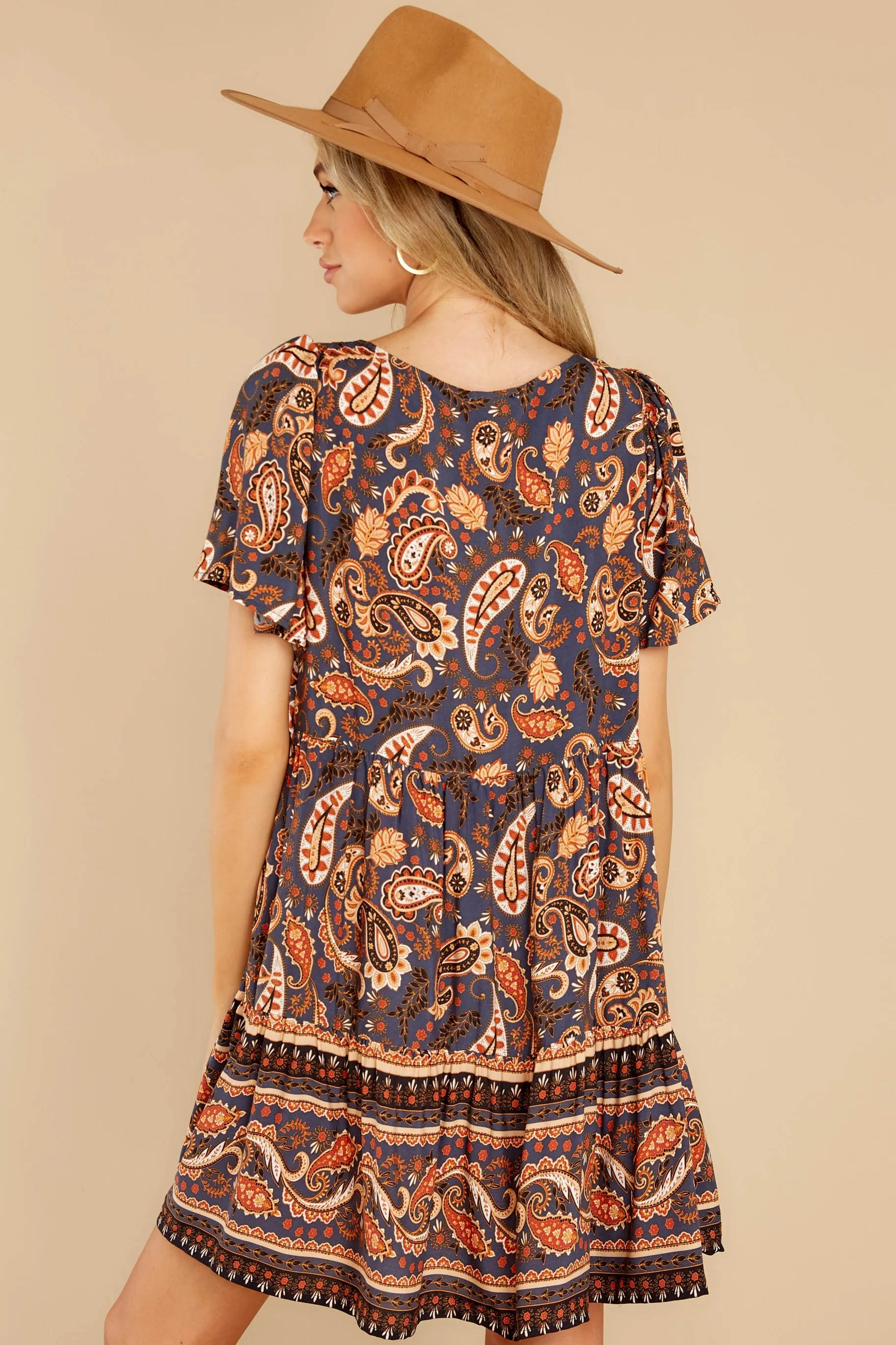 Annual Festivities Indigo And Rust Print Dress