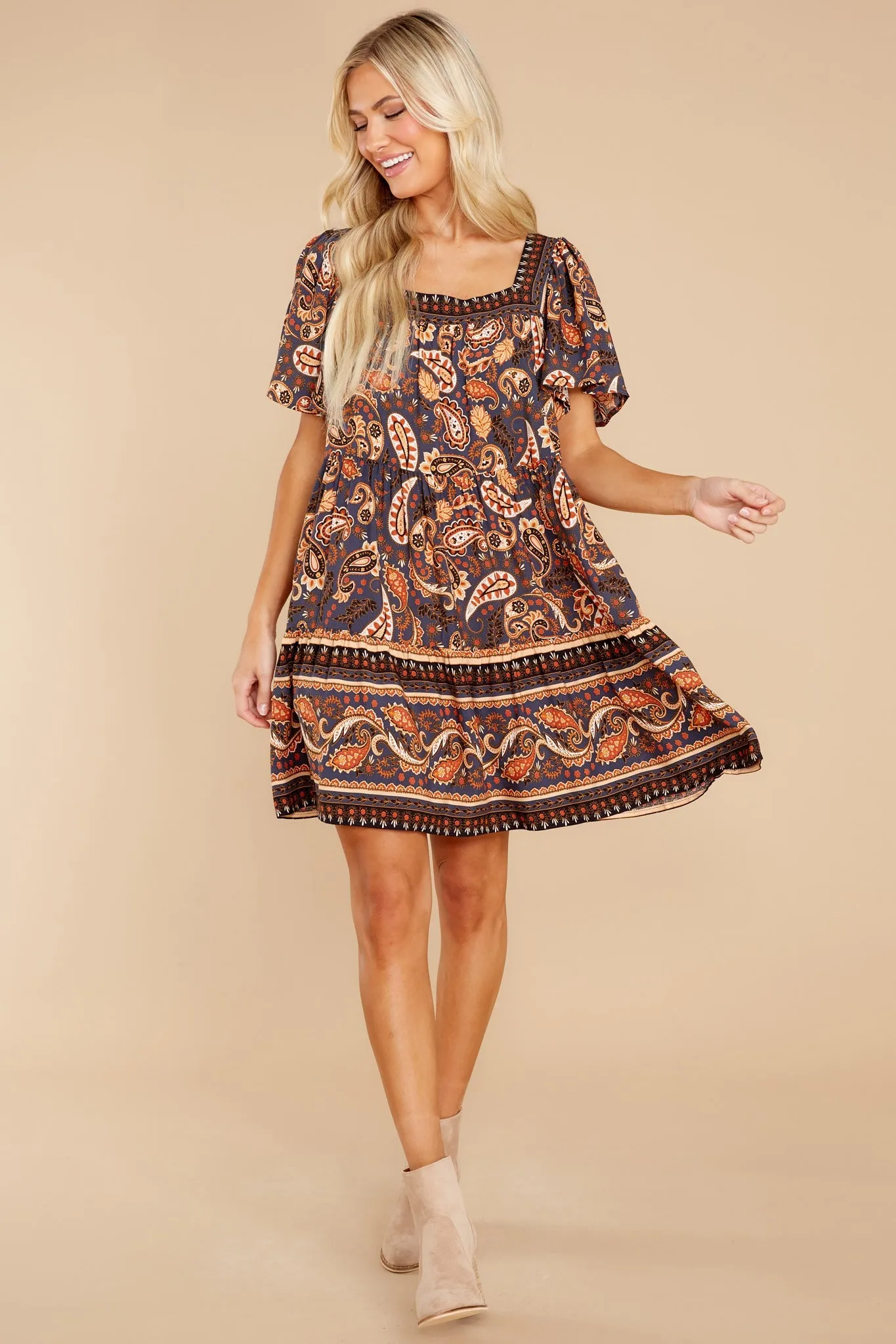 Annual Festivities Indigo And Rust Print Dress