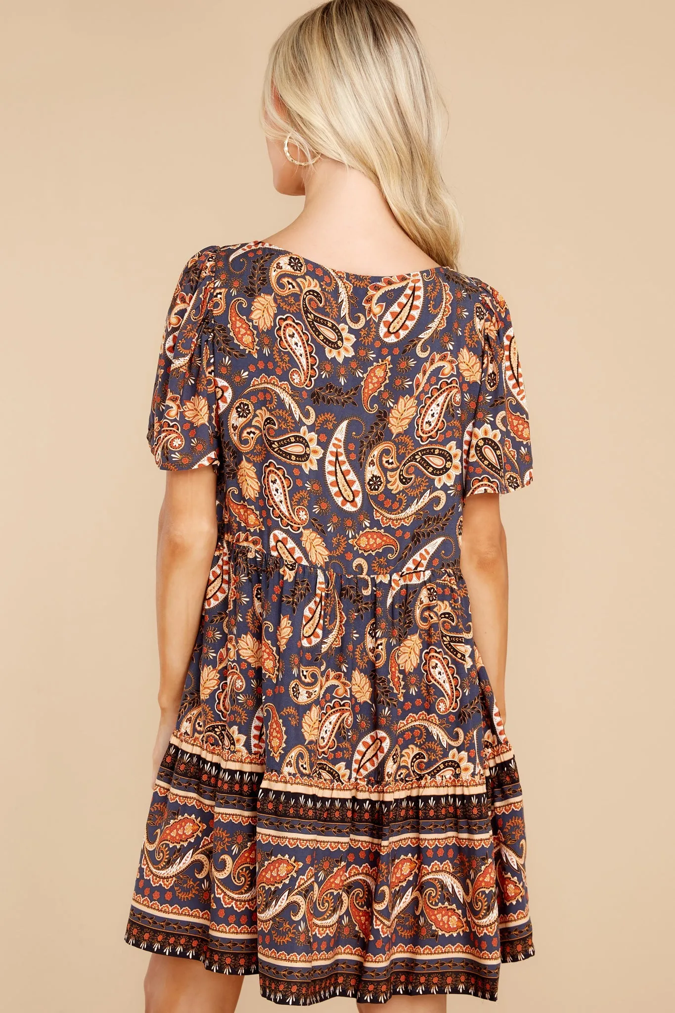 Annual Festivities Indigo And Rust Print Dress