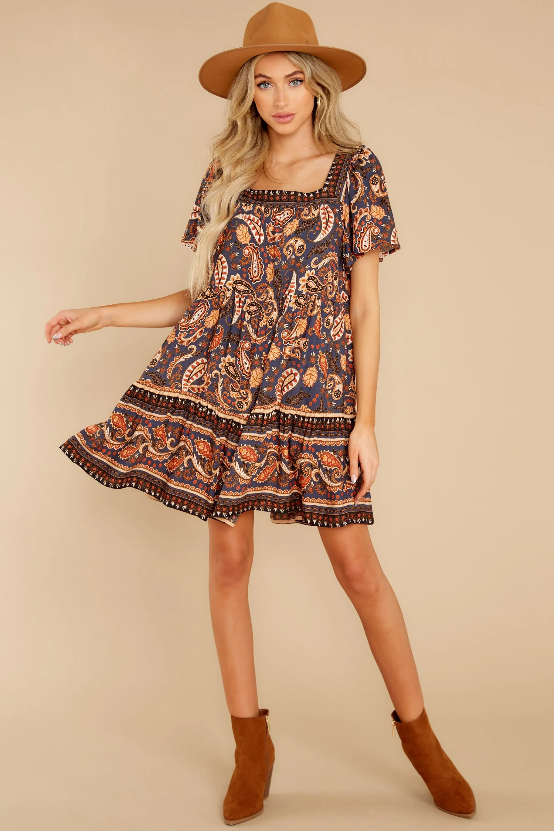Annual Festivities Indigo And Rust Print Dress