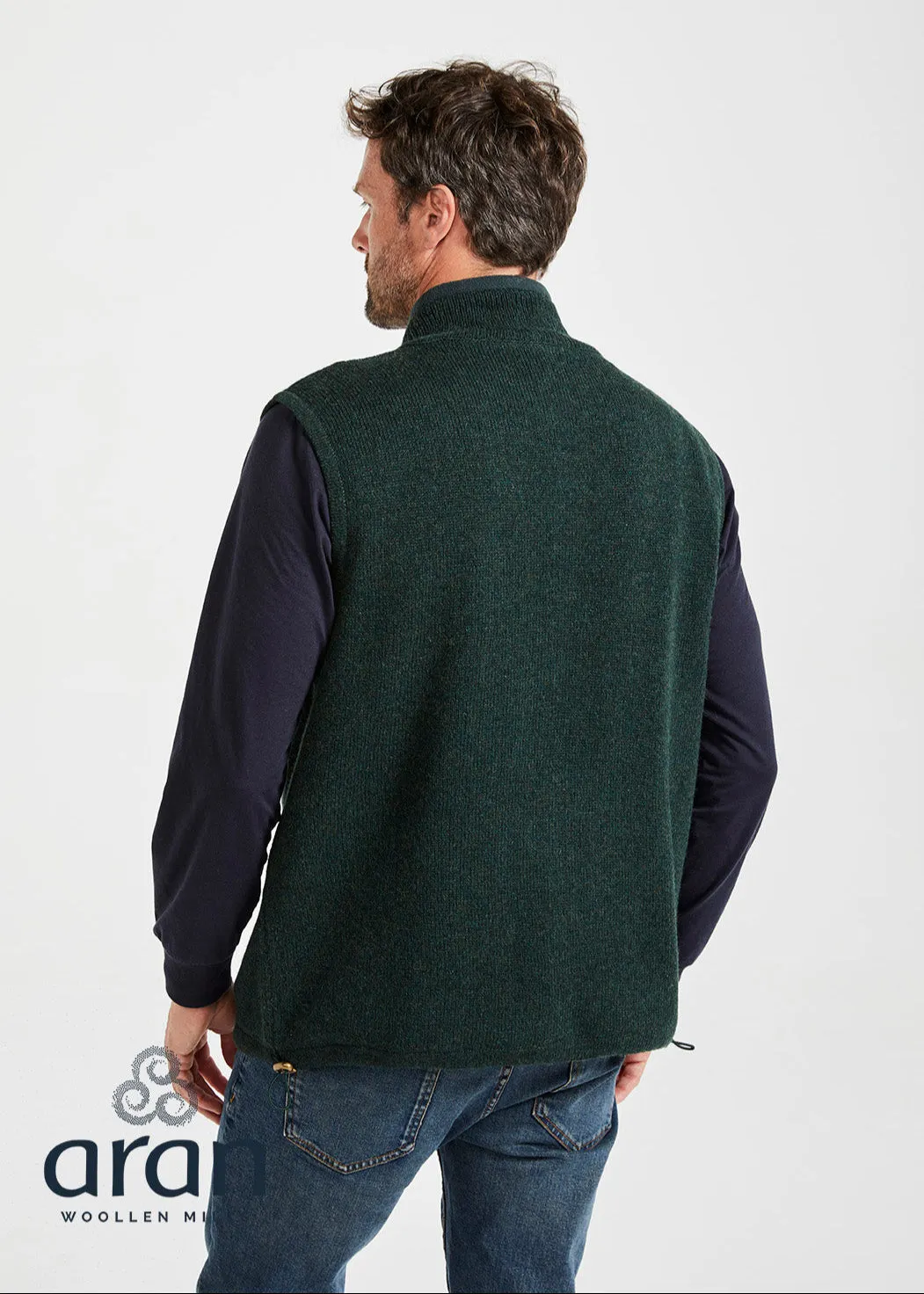 Aran Full Zip Fleece Gilet | Green
