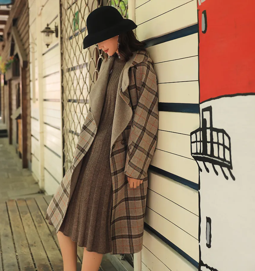 ARTKA LONG LINE CHECK HOODED COAT WITH PATCHED POCKET