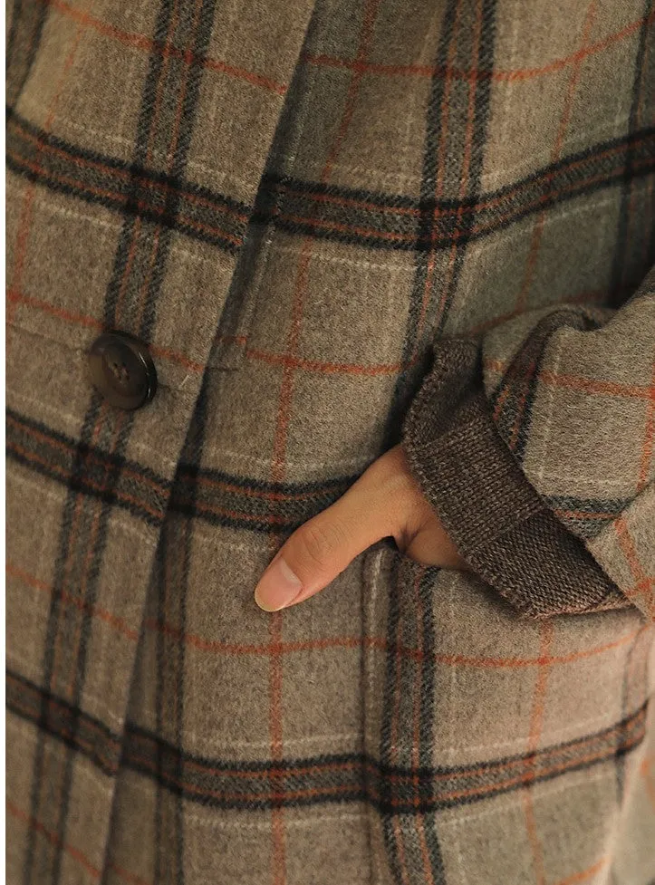 ARTKA LONG LINE CHECK HOODED COAT WITH PATCHED POCKET