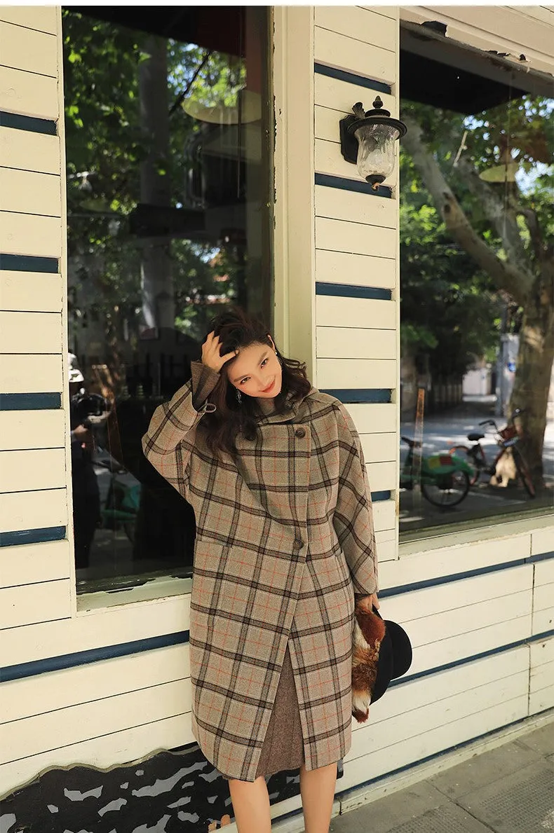 ARTKA LONG LINE CHECK HOODED COAT WITH PATCHED POCKET