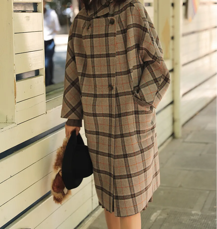 ARTKA LONG LINE CHECK HOODED COAT WITH PATCHED POCKET