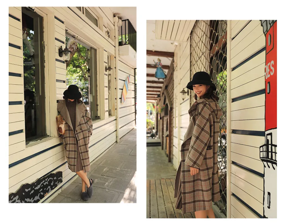 ARTKA LONG LINE CHECK HOODED COAT WITH PATCHED POCKET