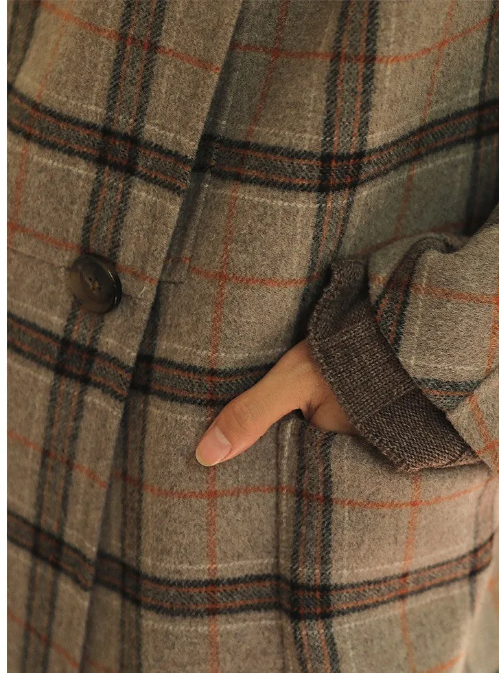 ARTKA LONG LINE CHECK HOODED COAT WITH PATCHED POCKET