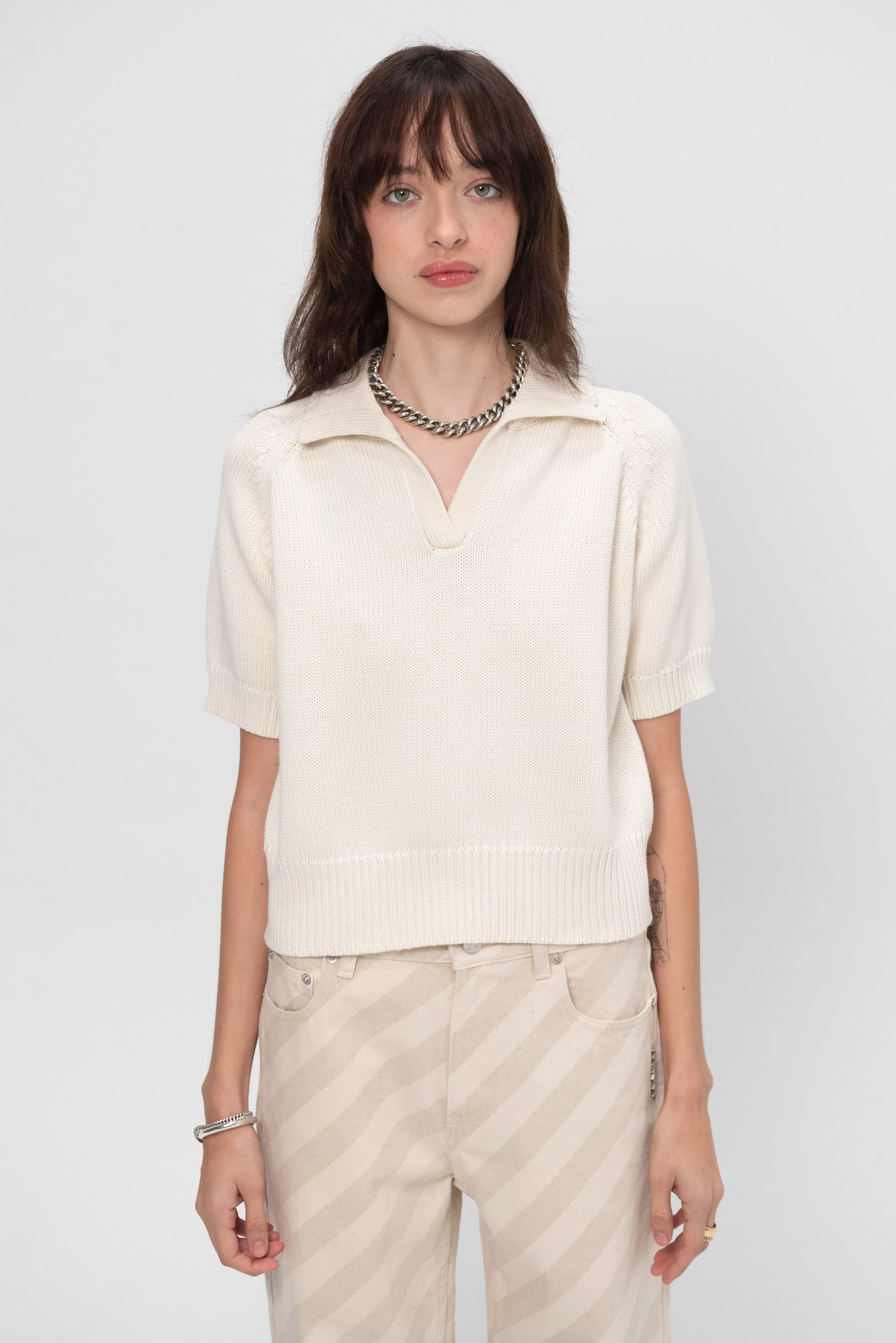 Aviana Polo Cotton Top, Off White