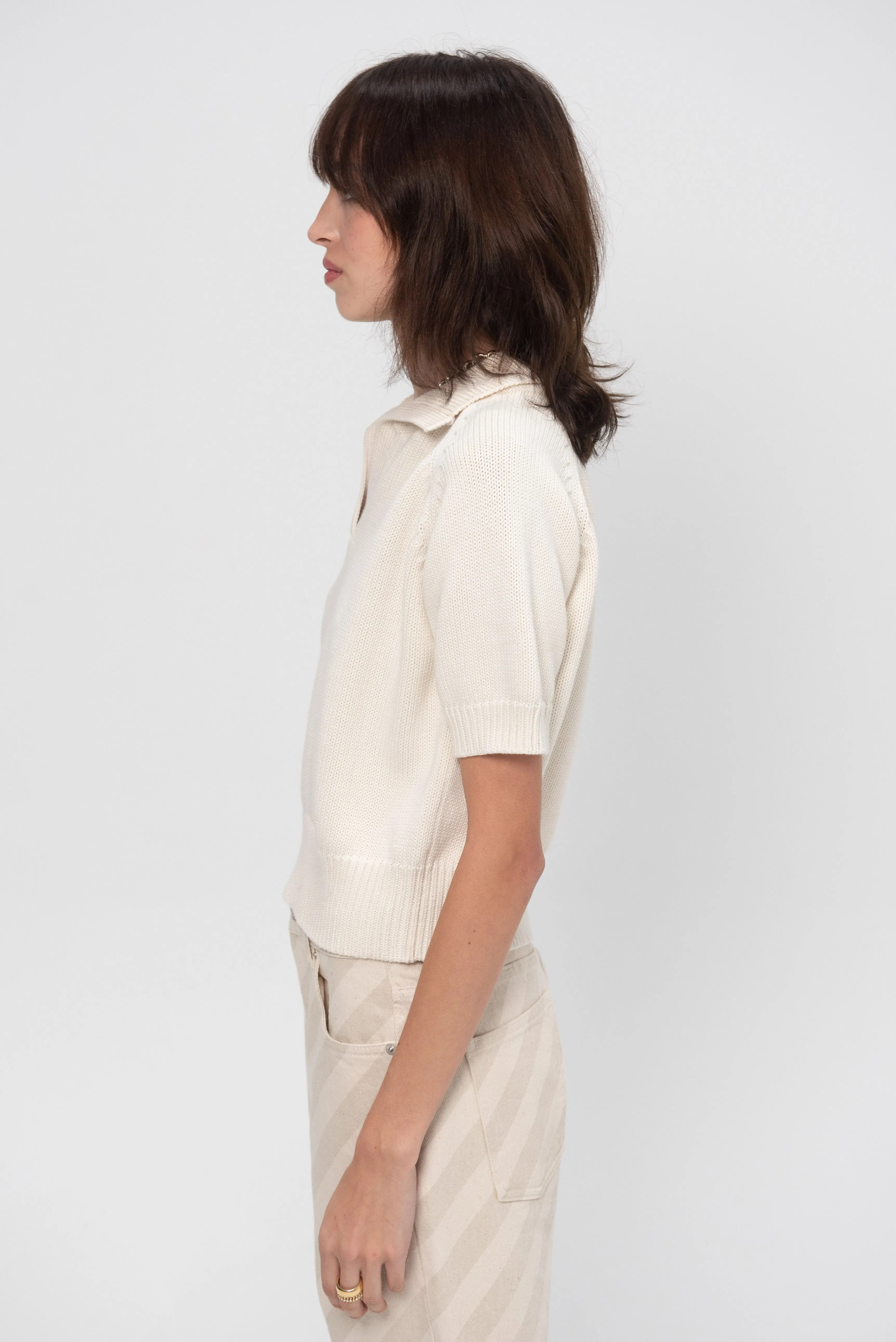 Aviana Polo Cotton Top, Off White