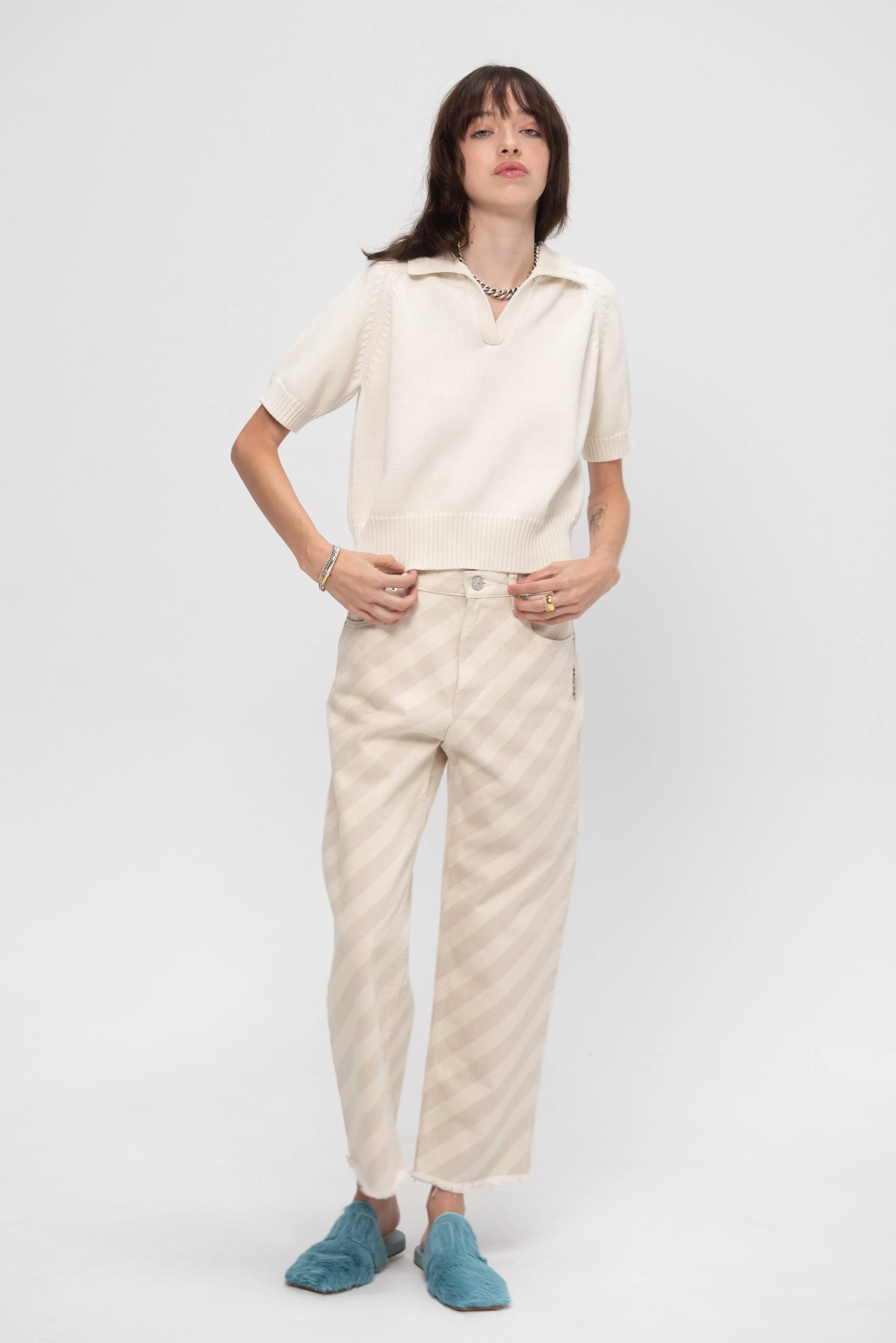 Aviana Polo Cotton Top, Off White