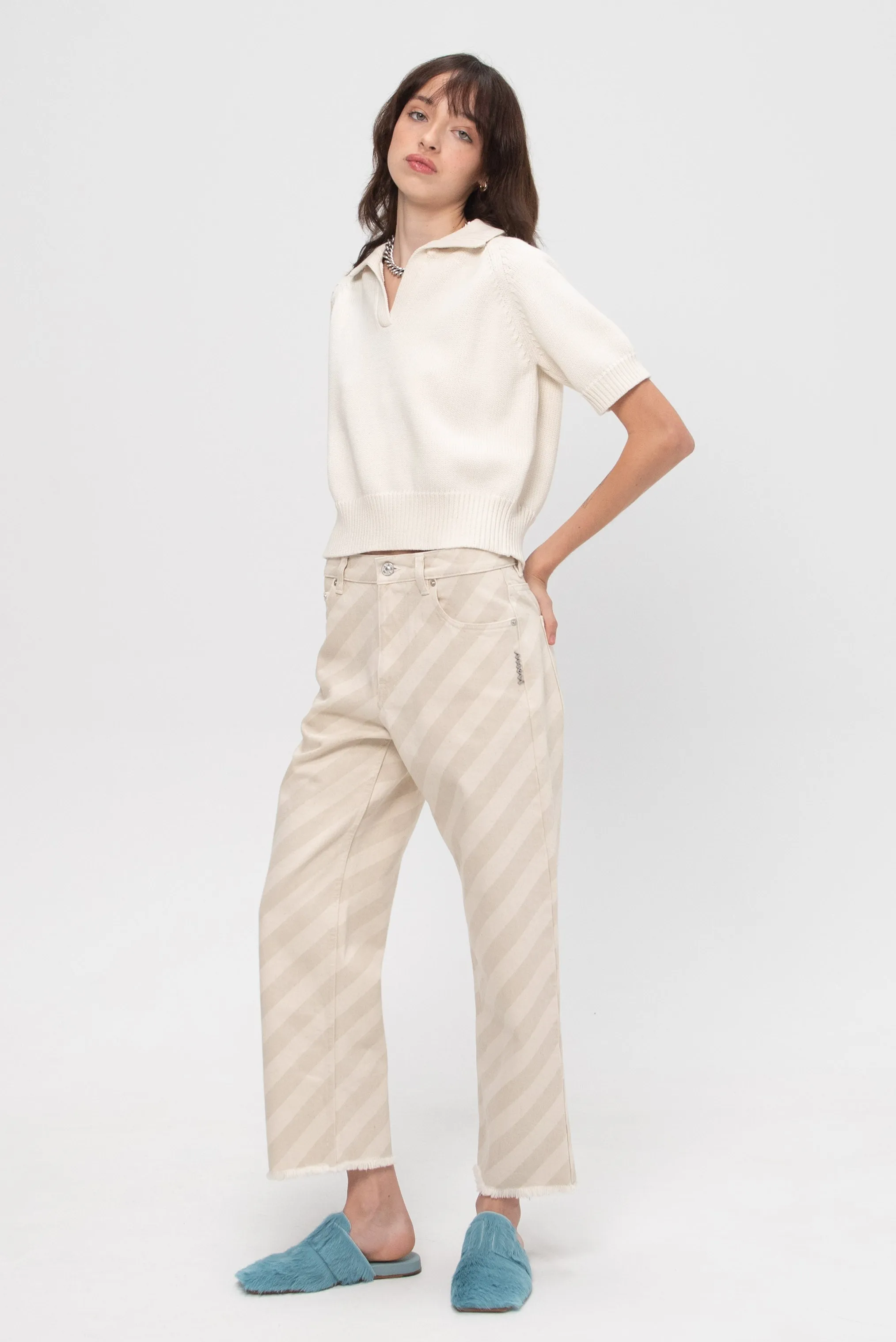 Aviana Polo Cotton Top, Off White