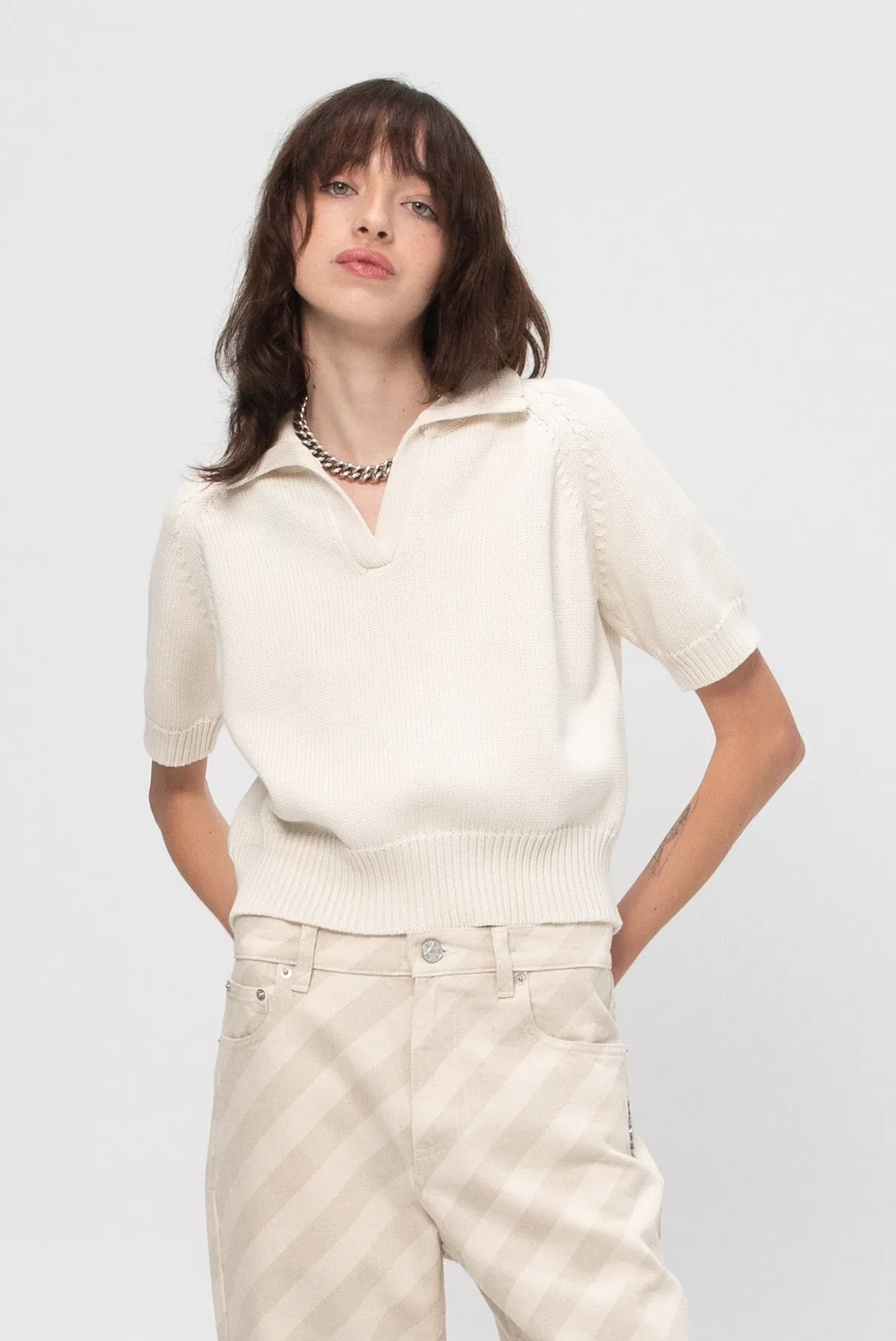Aviana Polo Cotton Top, Off White