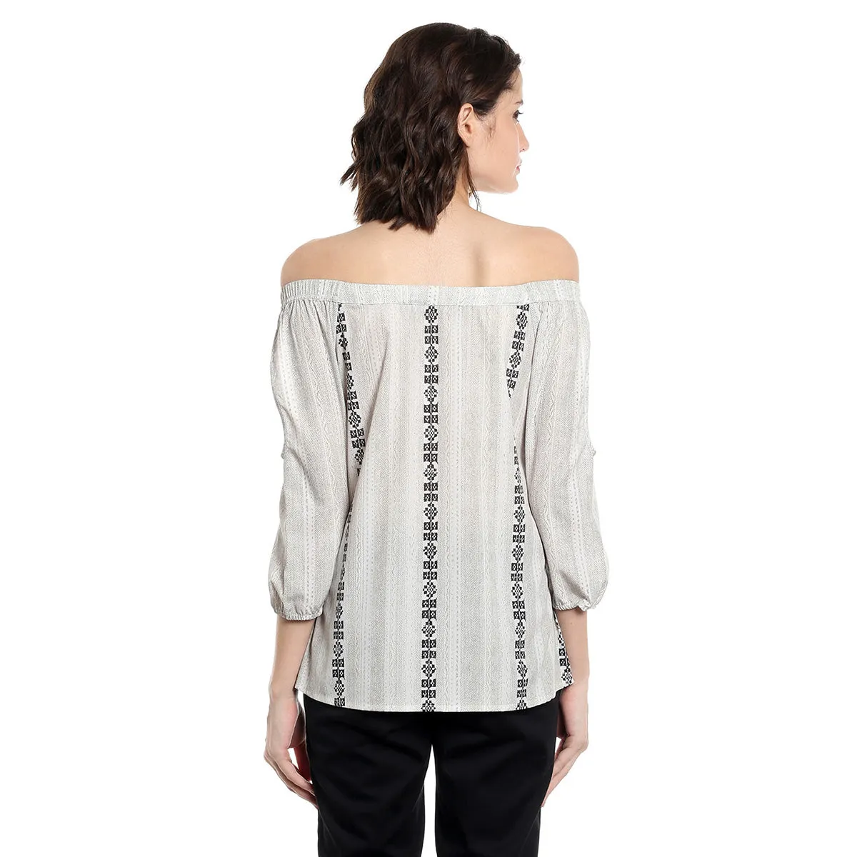 Beige Off Shoulder Embroidered Top