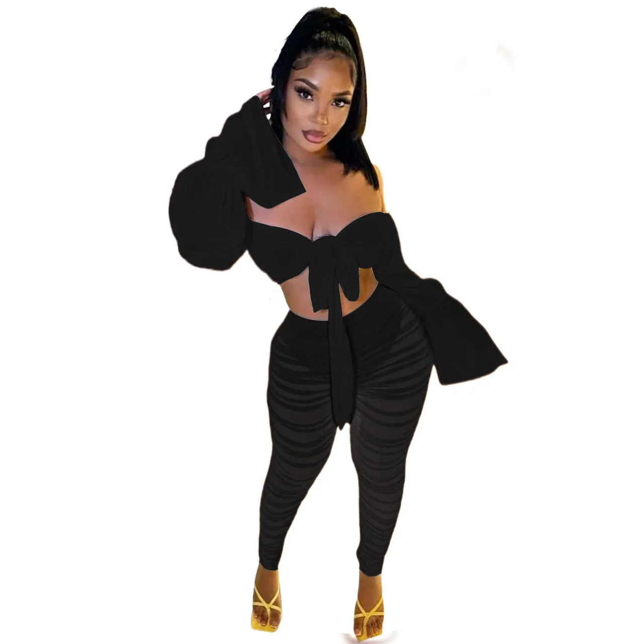 Bell Sleeve Off-neck top