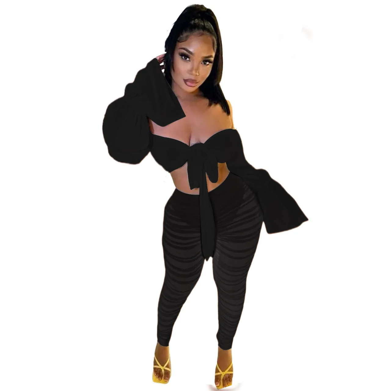 Bell Sleeve Off-neck top
