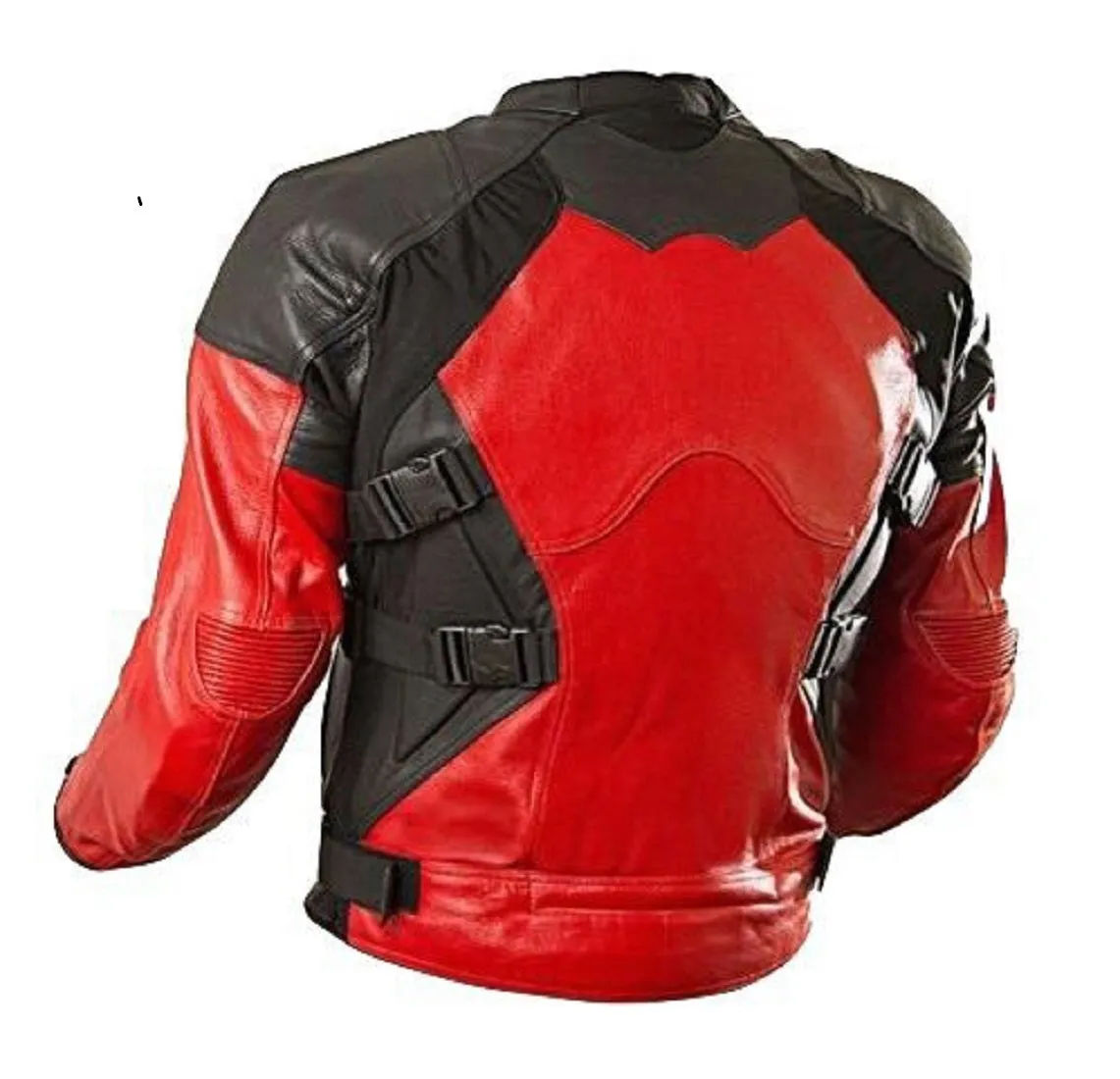 BESTZO Men's Motorcycle Real Leather Deadpool Motorbike Leather Jacket Black Red