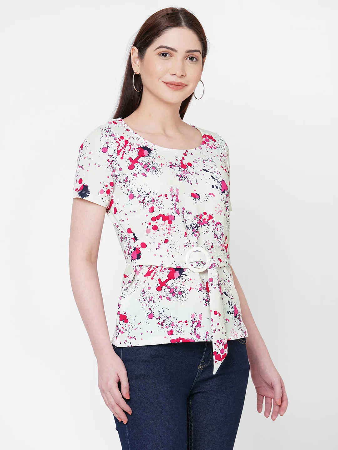 Birch Printed Top With Belt