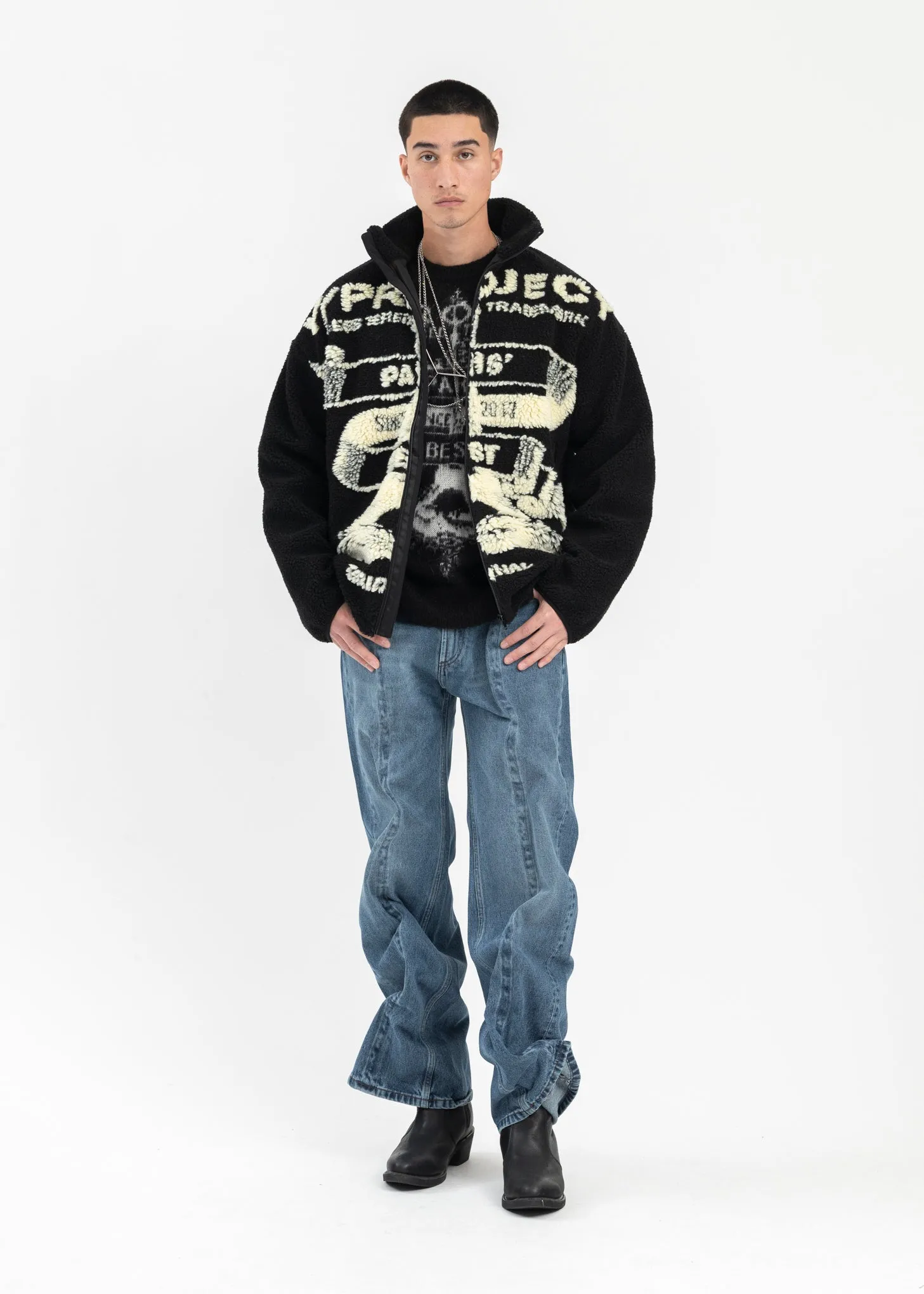 BLACK AND WHITE  PARIS' BEST JACQUARD FLEECE JACKET