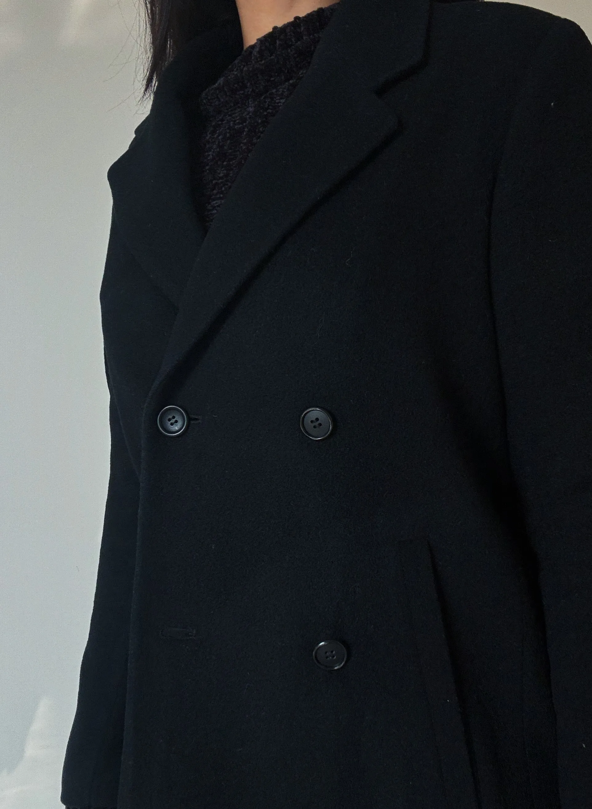 Black Double Breasted Coat (89% Wool)