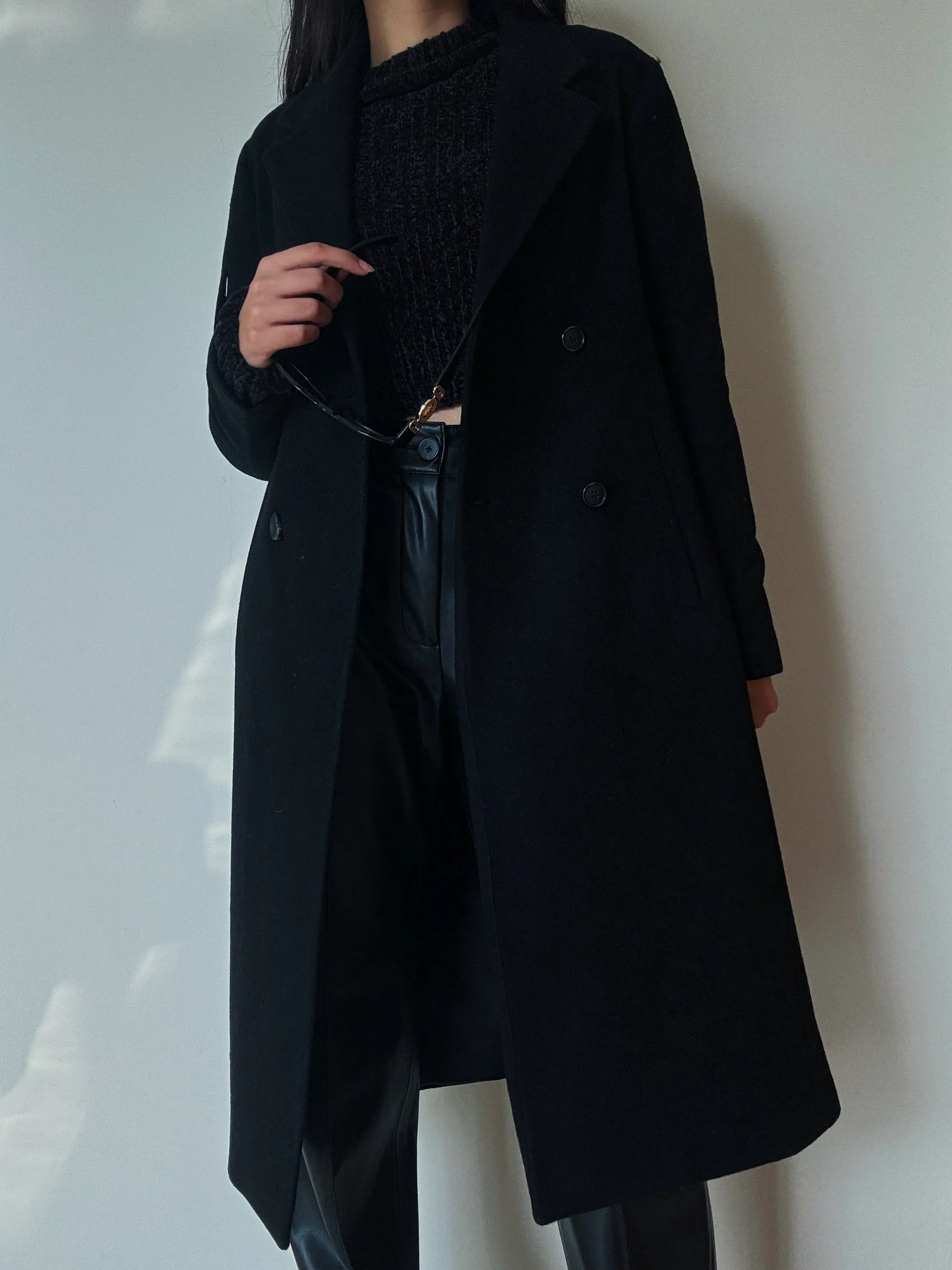 Black Double Breasted Coat (89% Wool)