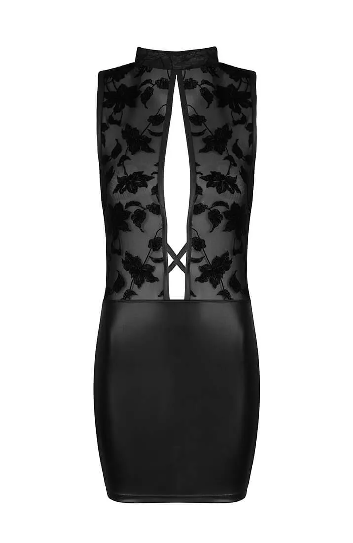 Black wet look X mesh dress lingerie - Cameron