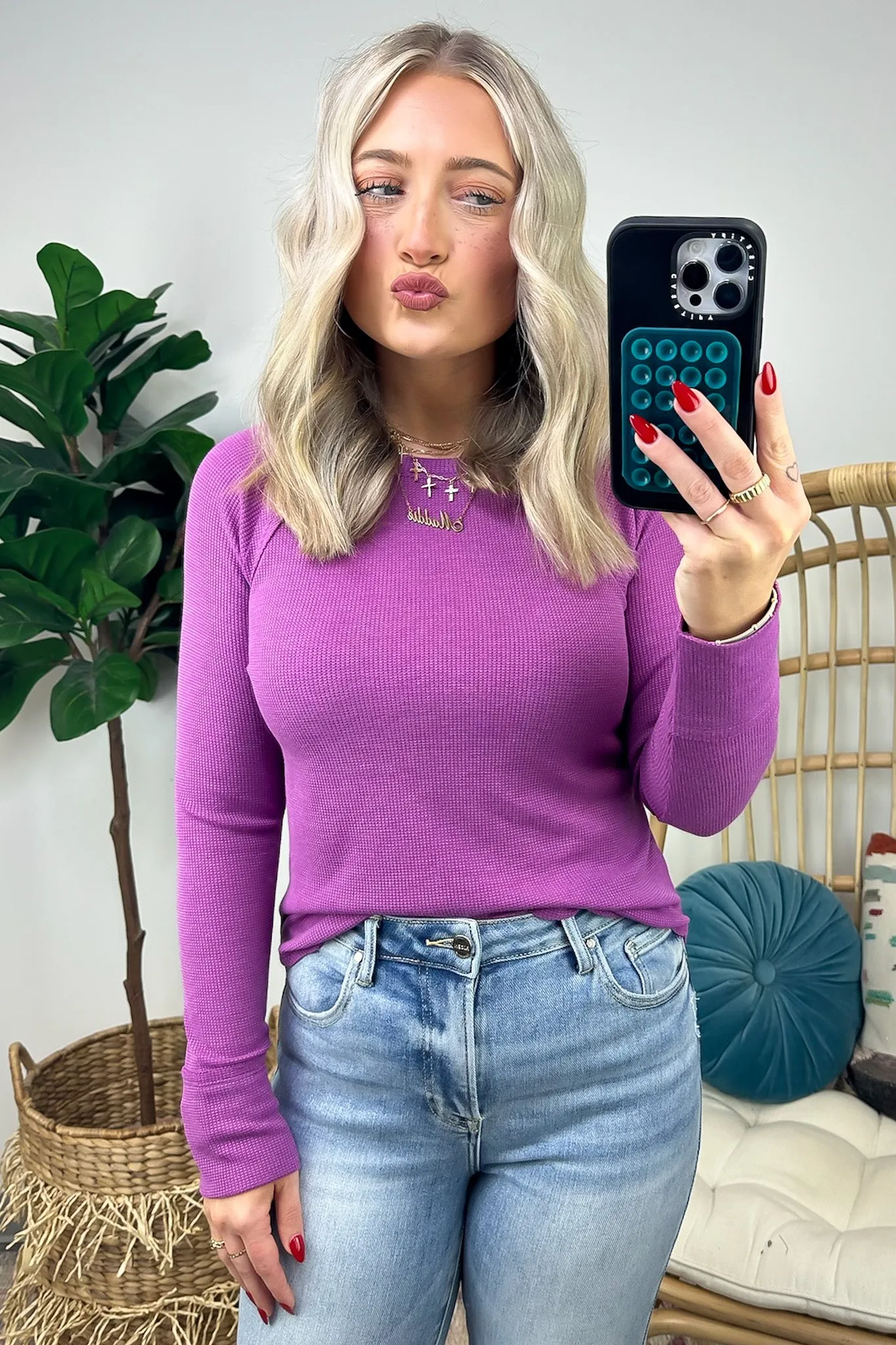 Briallyn Waffle Knit Raglan Top - FINAL SALE