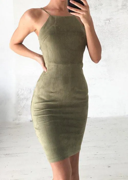 Clearance Bear Shoulder Spaghetti Strap Lace Up Back Short Bodycon Dress