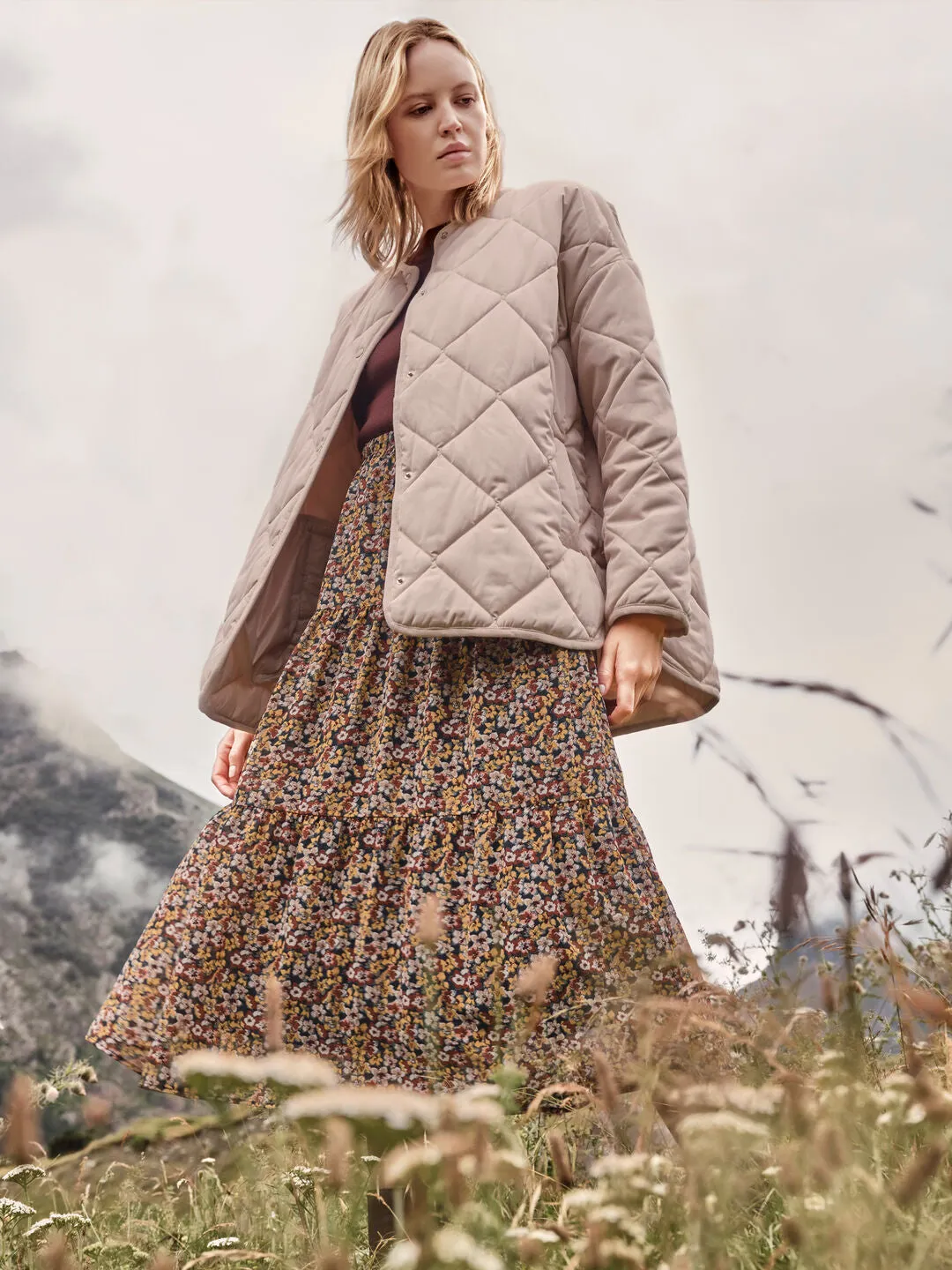 Collarless Quilted Jacket