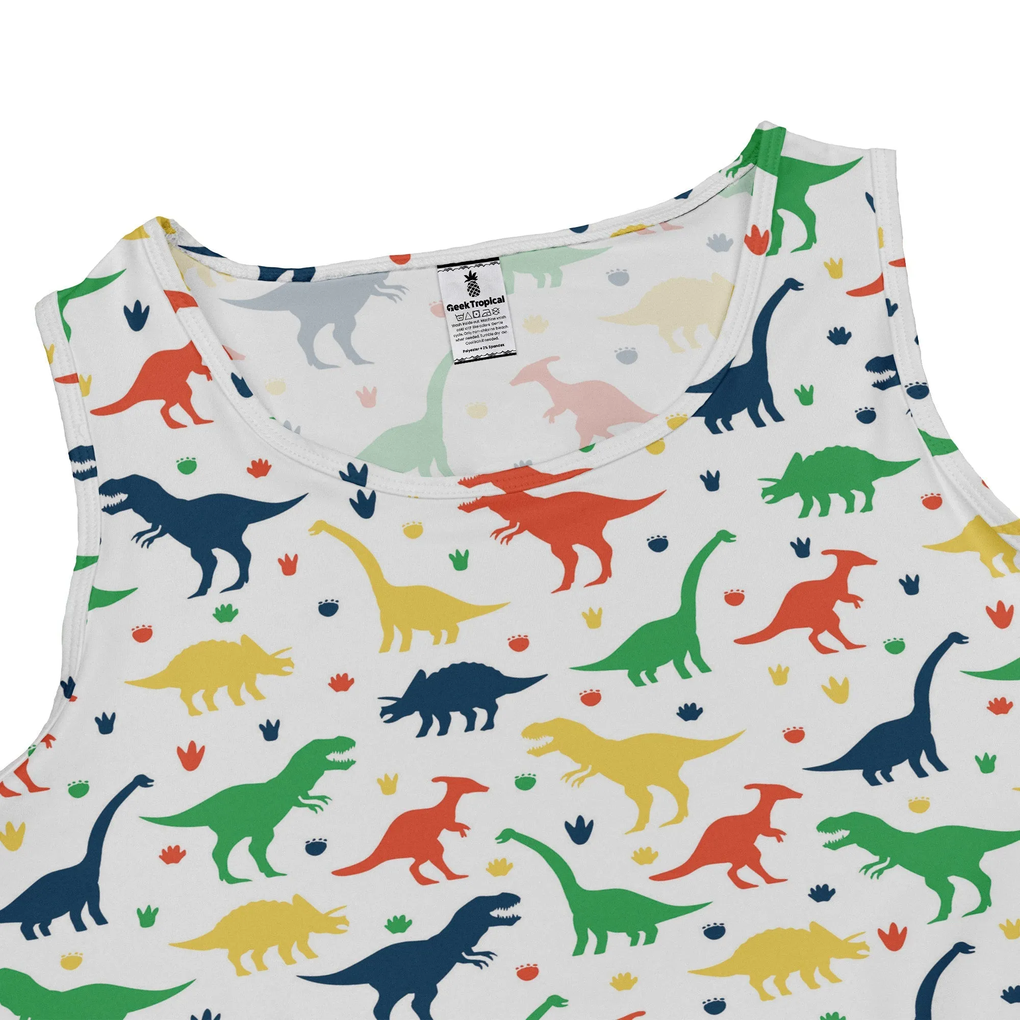 Colorful Dinosaur Silhouettes White Dress