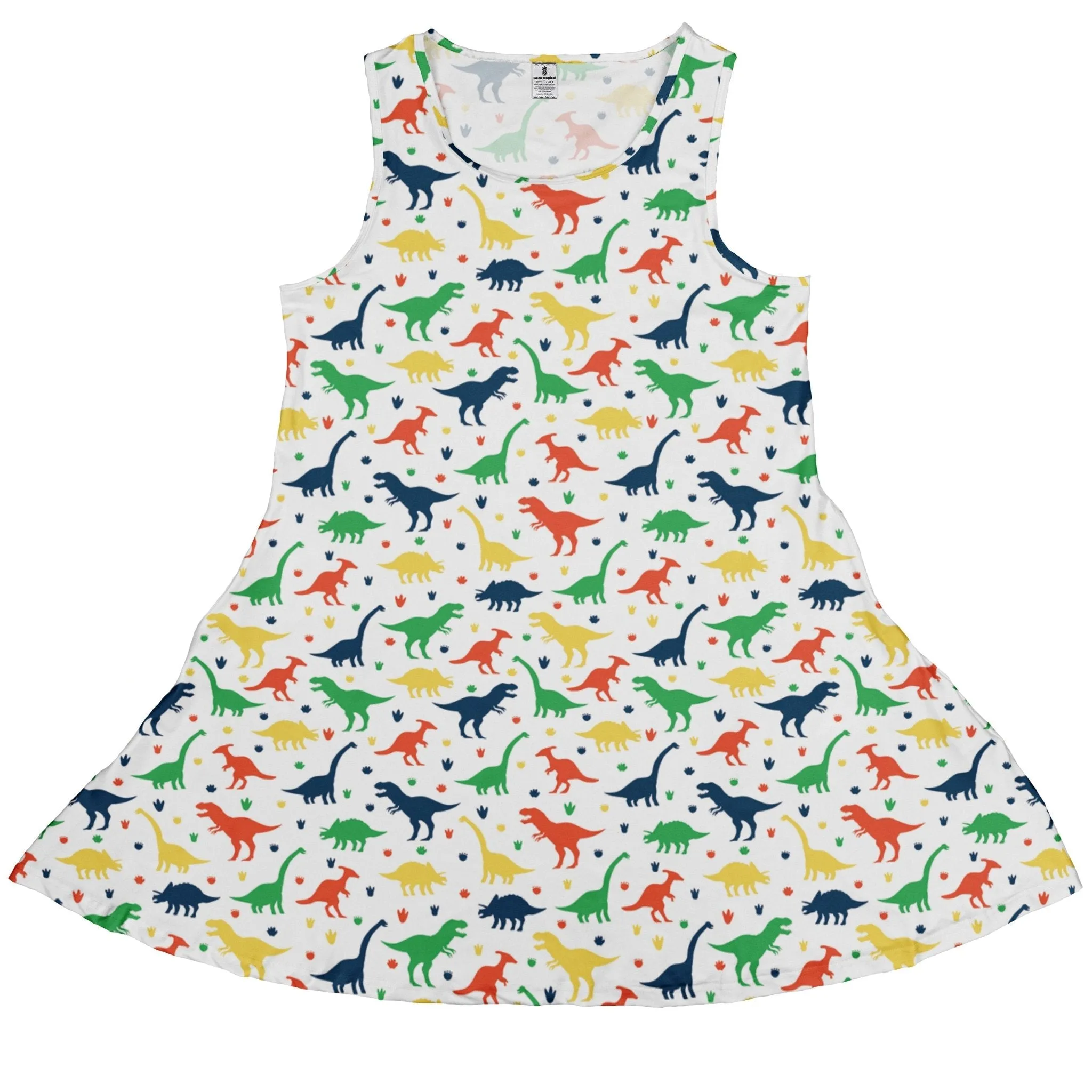Colorful Dinosaur Silhouettes White Dress