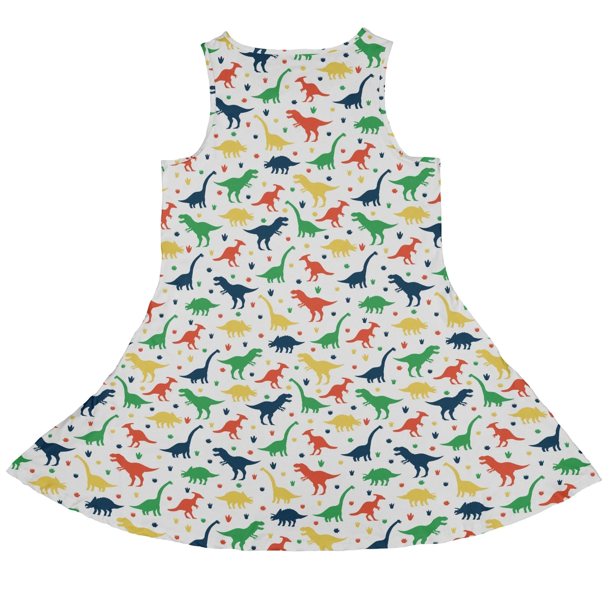 Colorful Dinosaur Silhouettes White Dress