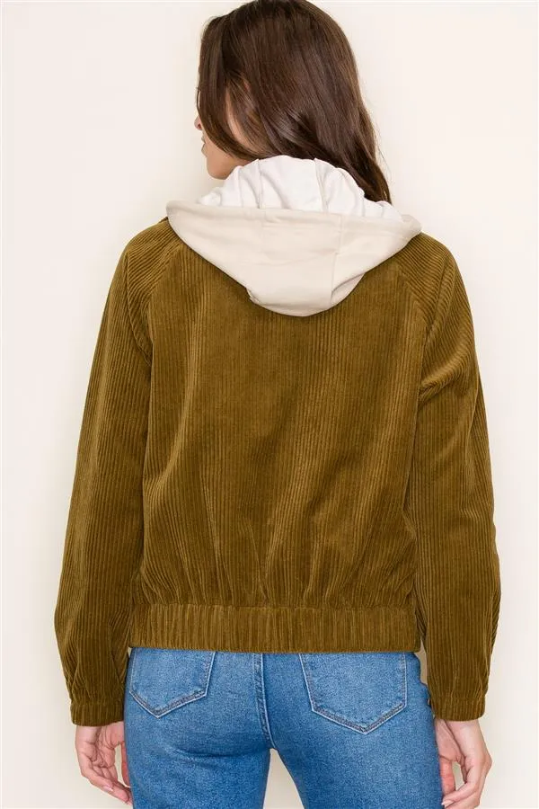 Corduroy Jacket with Contrast Hoodie