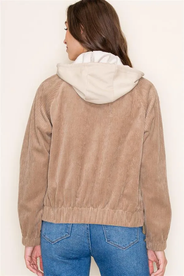 Corduroy Jacket with Contrast Hoodie