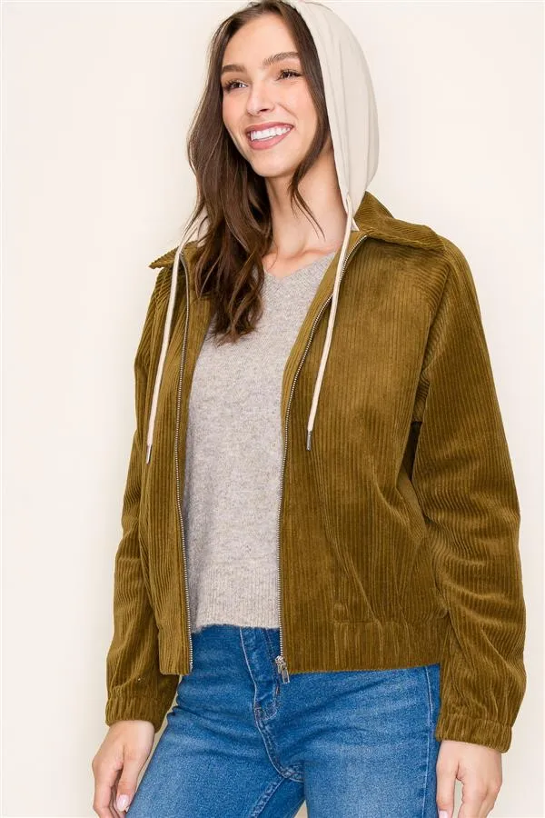 Corduroy Jacket with Contrast Hoodie