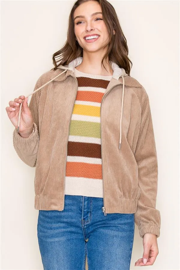 Corduroy Jacket with Contrast Hoodie
