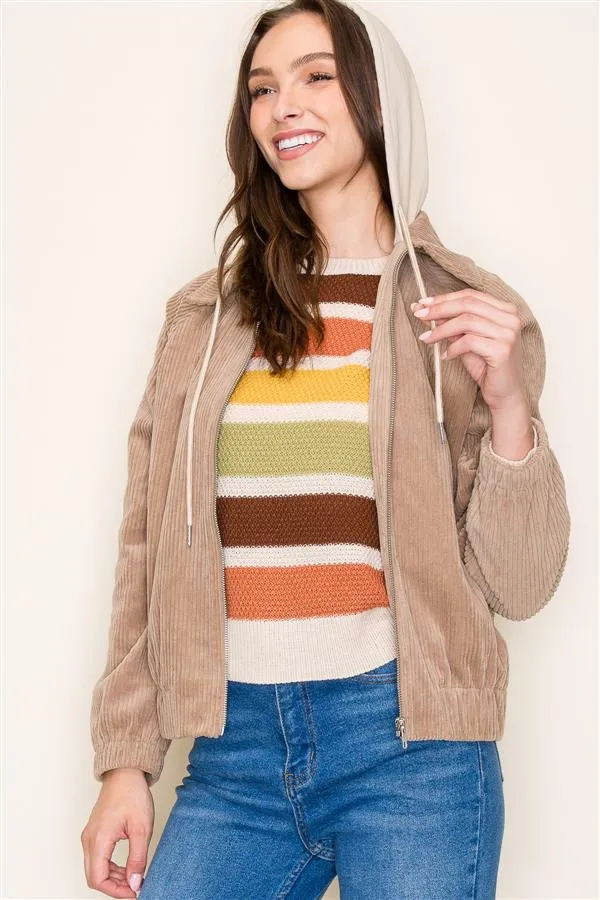 Corduroy Jacket with Contrast Hoodie
