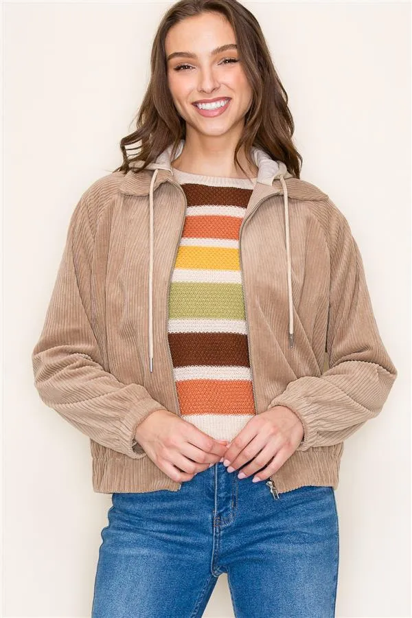 Corduroy Jacket with Contrast Hoodie