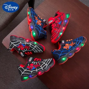 Disney Kids Shoes Spiderman Print Sneakers Spring and Autumn New Born Baby Boy Clothes Creativity Fashion LED Lighted Sneakers